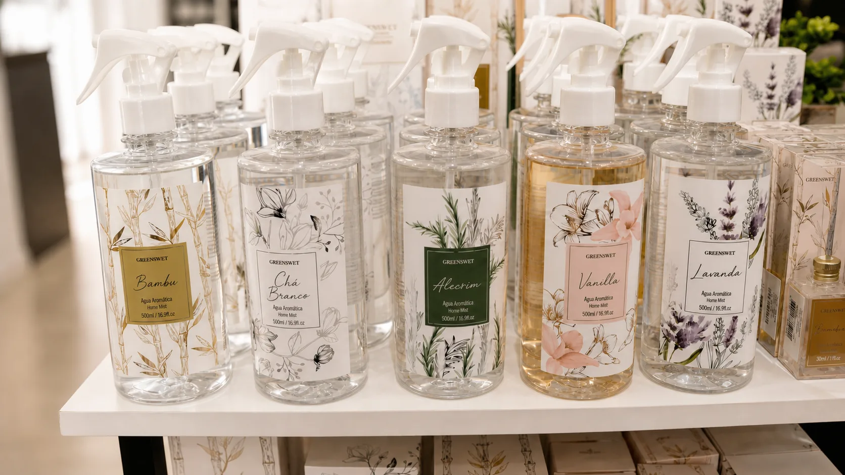 Aromatizantes para ambiente nas fragrâncias bambu, chá branco, alecrim, vanilla e lavanda