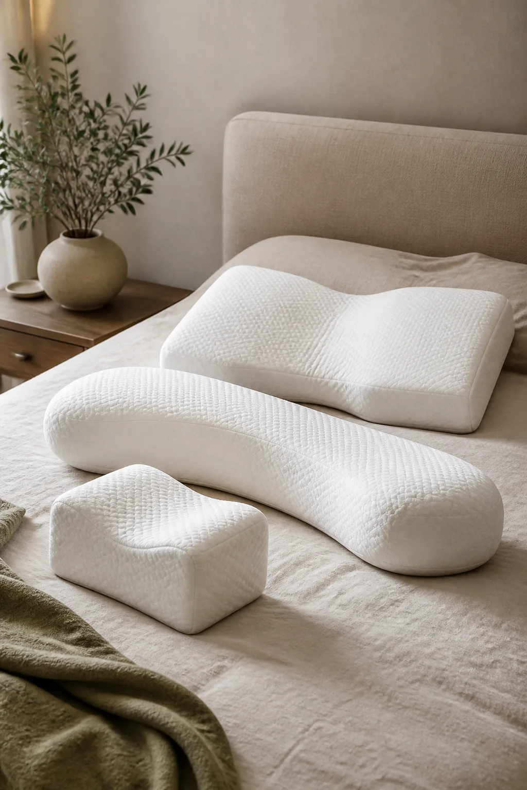 Conjunto de travesseiros ergonômicos com formatos para diferentes tipos de apoio