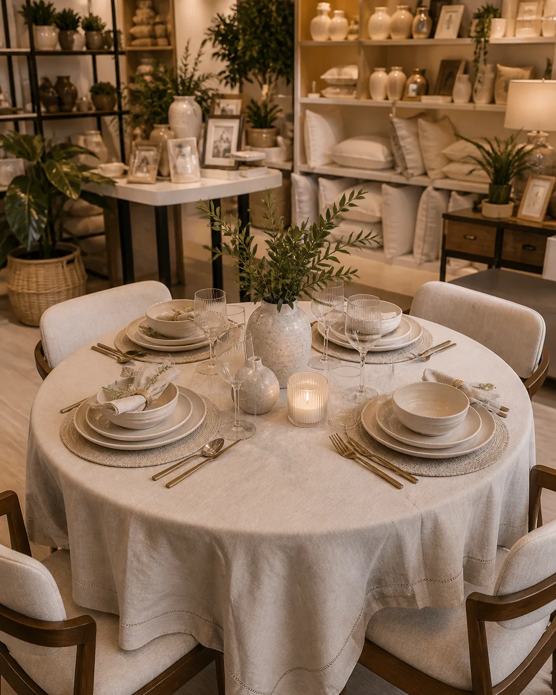 Toalha de mesa em tecido natural na Bangalô Decoração
