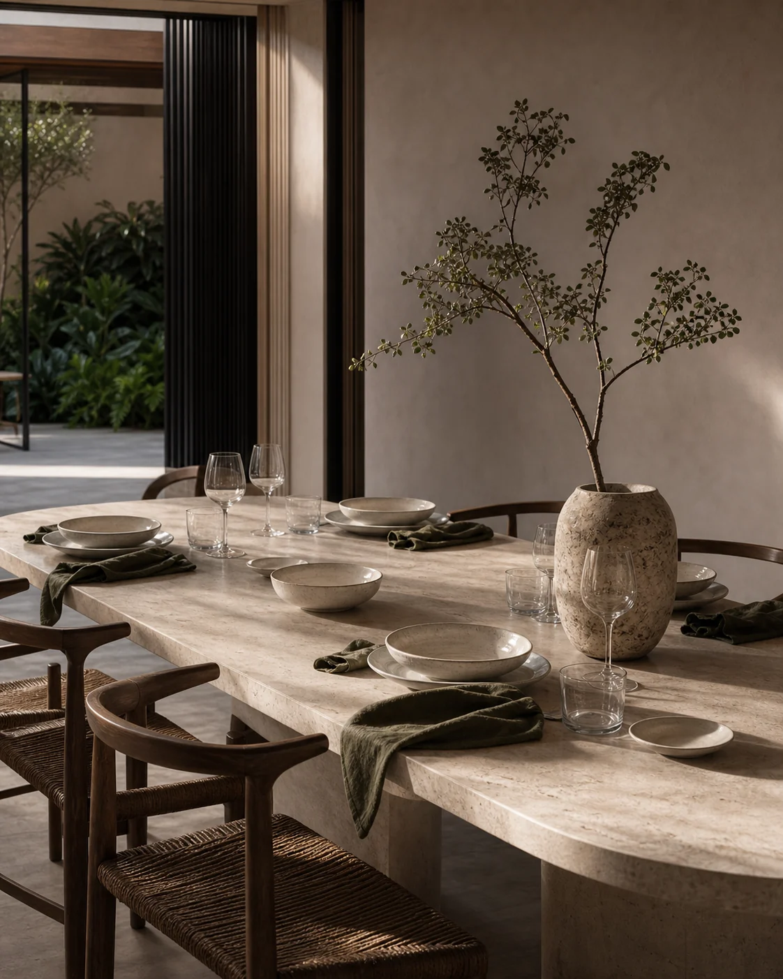 Mesa vestida com toalha coordenada à decoração do ambiente