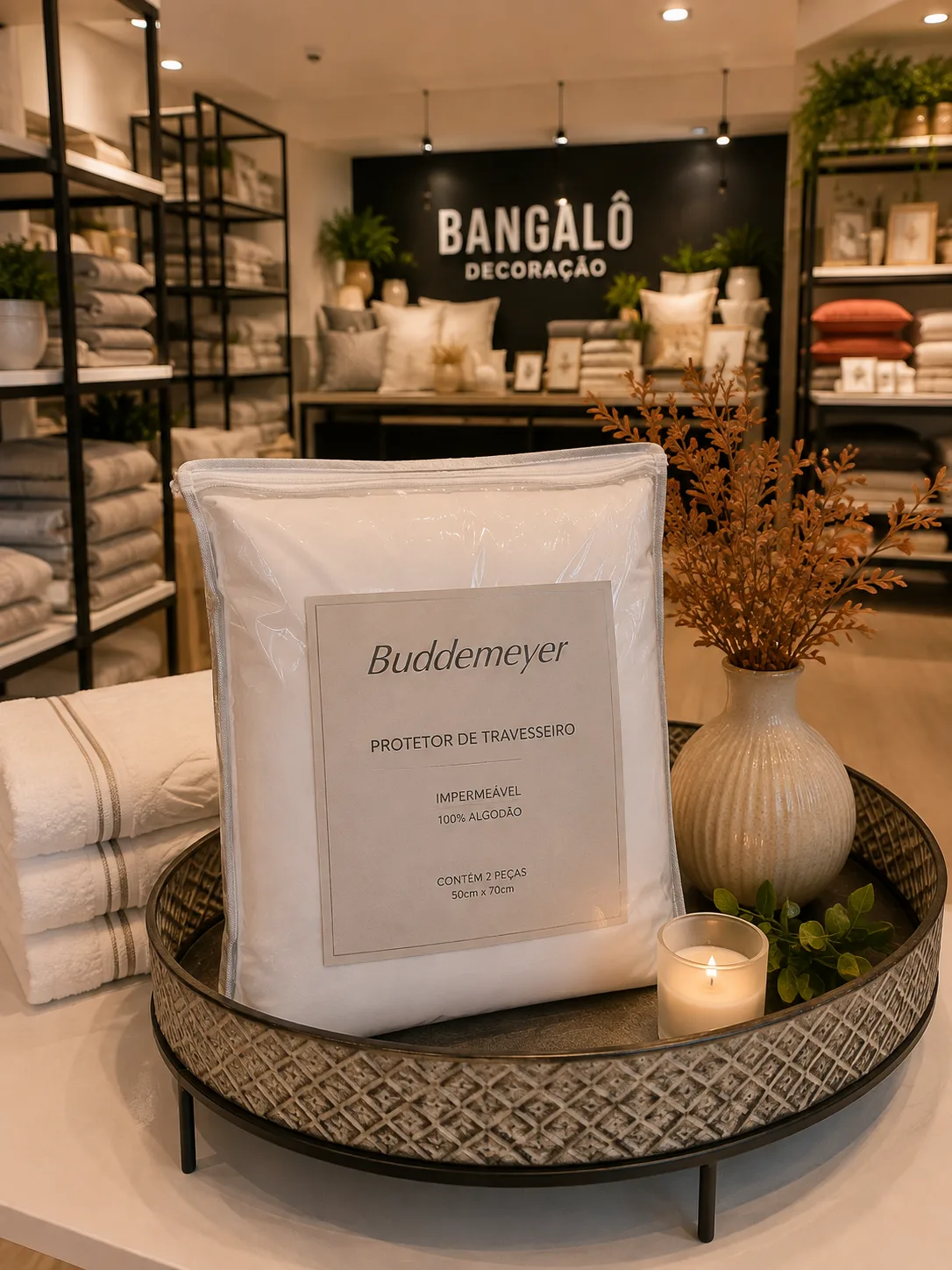 Kit com dois protetores de travesseiro impermeáveis Buddemeyer 50 por 70 centímetros fotografado na Bangalô Campinas