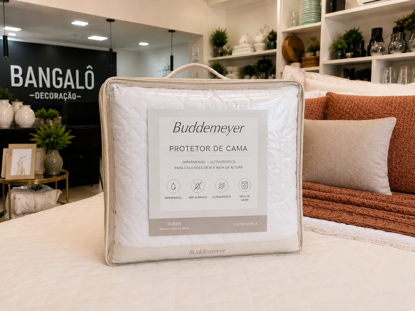 Protetor impermeável de colchão Buddemeyer em embalagem na Bangalô Decoração
